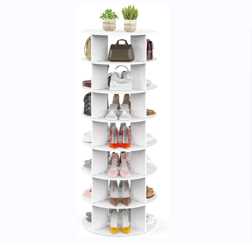 Rotating Shoe Rack 7 Tier Wood Shoe Organizer for Closet Holds of Shoes 360 Spinning Rack Tower Storage Shelf