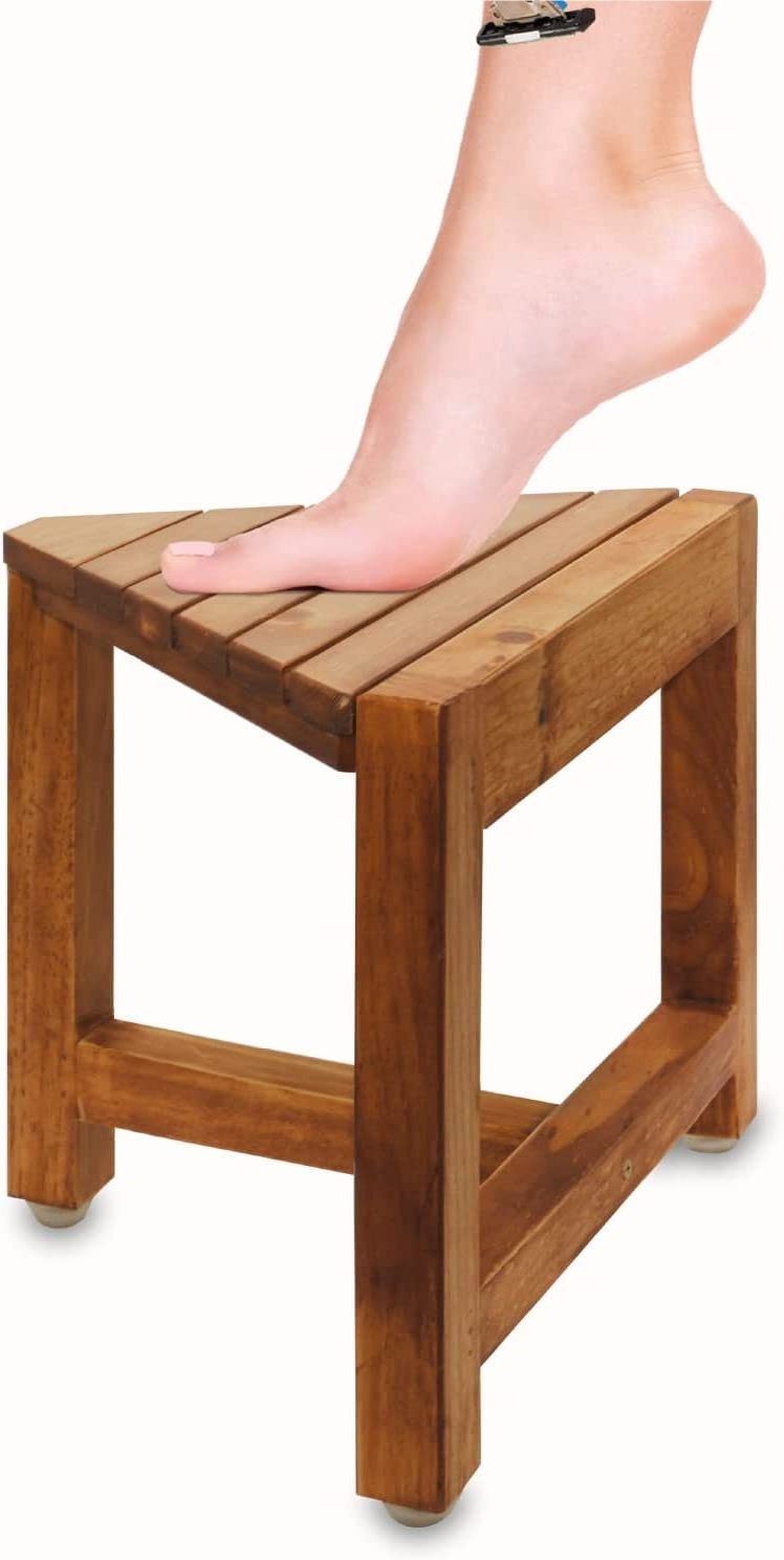 Shower Foot Rest 12 in - wood stool for Shaving Legs, Small Corner Bathroom Bench Suitable for Small Shower Spaces - Bath Seat