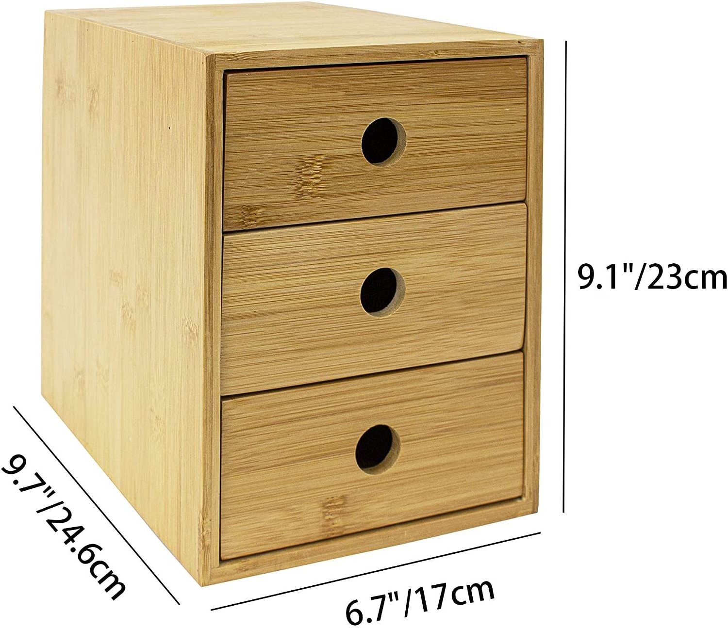 Bamboo Desktop Organizer - 3 Tier Wooden Drawers Organizer, Tabletop Storage Organization Box