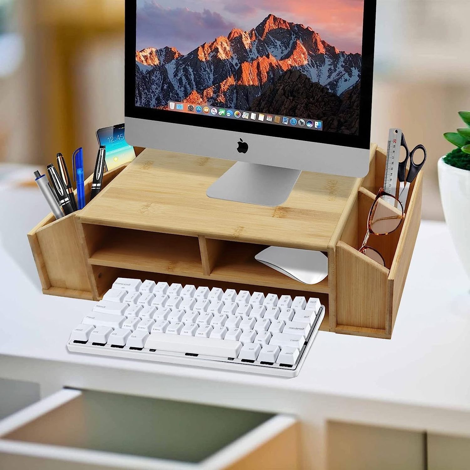 Bamboo Desk Organizers, Durable bamboo drawer organizer, Mini Desk organizers and storage with Drawers,