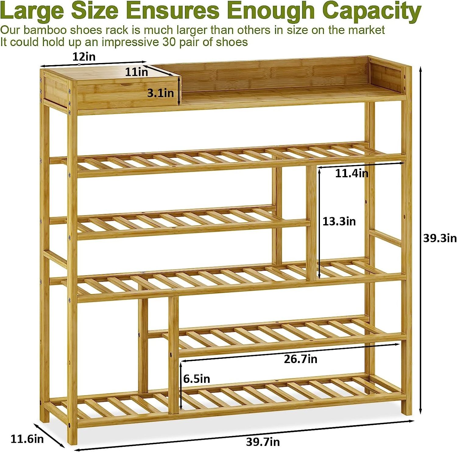 Shoe Rack for Entryway, Bamboo Shoe Organizer with Small Storage Box (Natural)