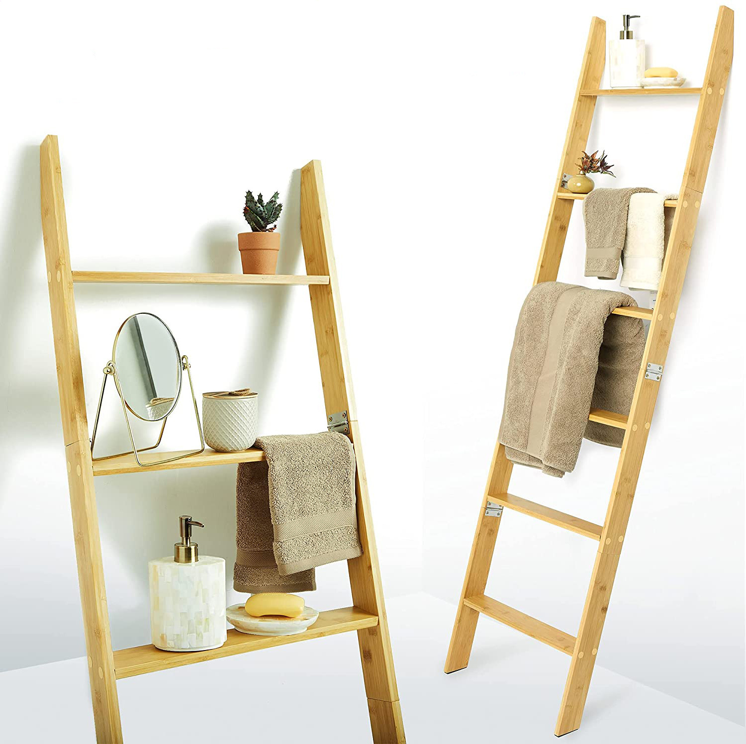 Wooden Rack Rail Blanket  Clothes Linen Railing Hanger Bamboo Towel Ladder for Bathroom Bedroom