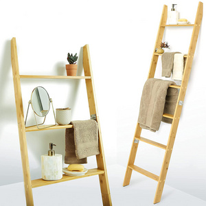 Wooden Rack Rail Blanket  Clothes Linen Railing Hanger Bamboo Towel Ladder for Bathroom Bedroom