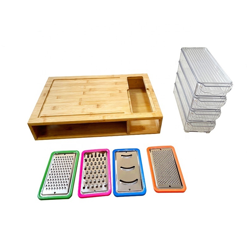 Wholesale Bamboo Wood Chopping Board with Juice Grooves Cutting Board Include 4 Containers for Kitchen Food Storage