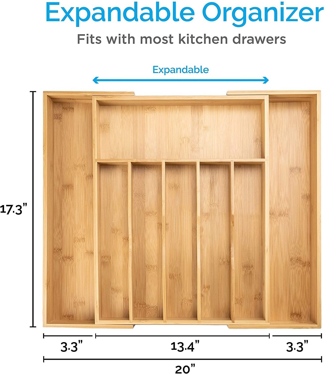 Bamboo Drawer Organizer Kitchen Utensil Organizer Cutlery Organizer in Drawer Silverware Tray for Drawer