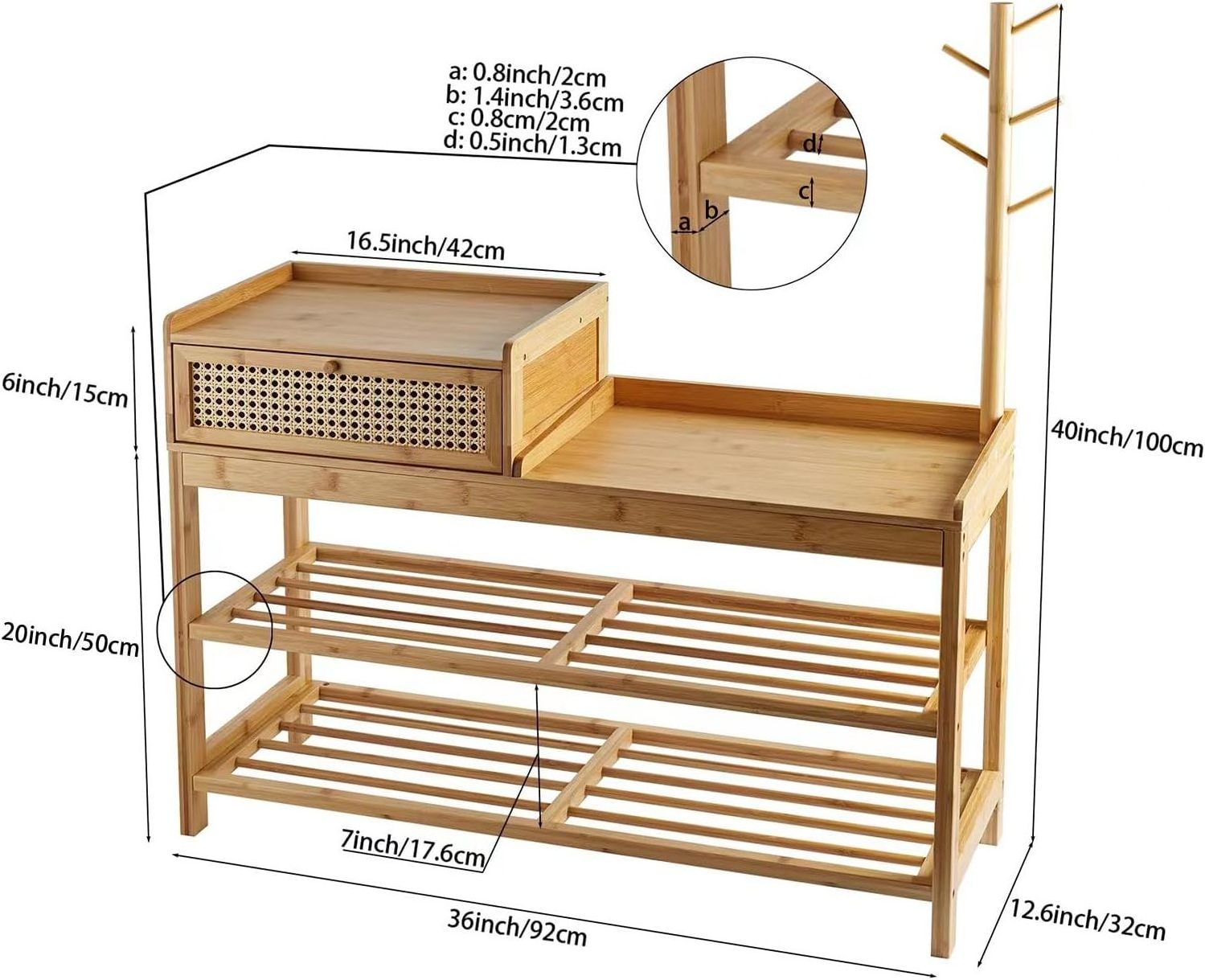 3 Tier Bamboo Shoe Holder with Shoe Storage Front Door Shoe Bench with Cushion Upholstered Padded Seat for Entry Indoor Entrance