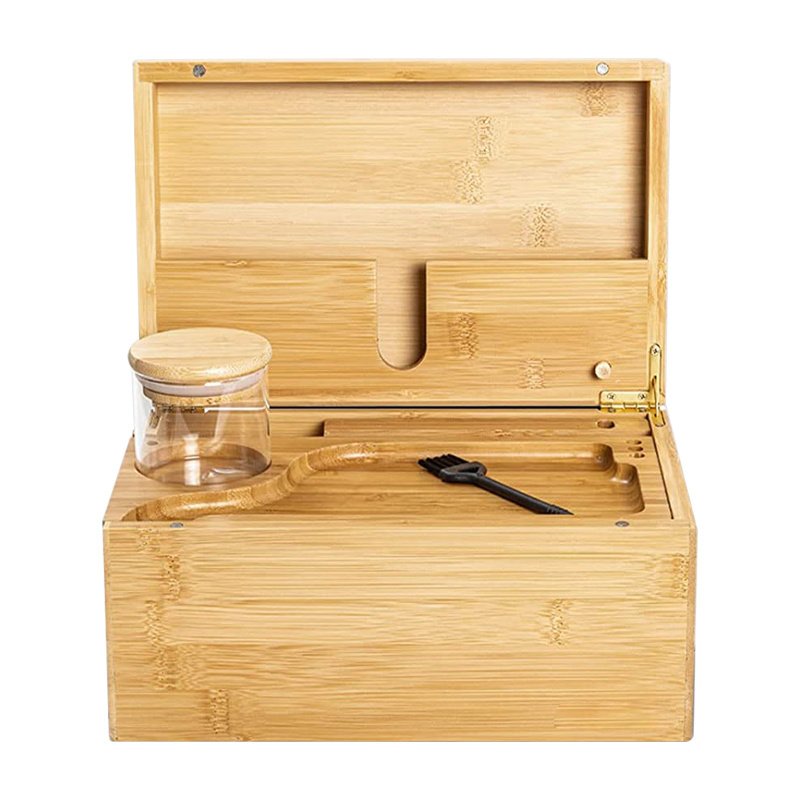 Natural Bamboo Stash Box with Rolling Tray for Herbs and Accessories Store Grinders