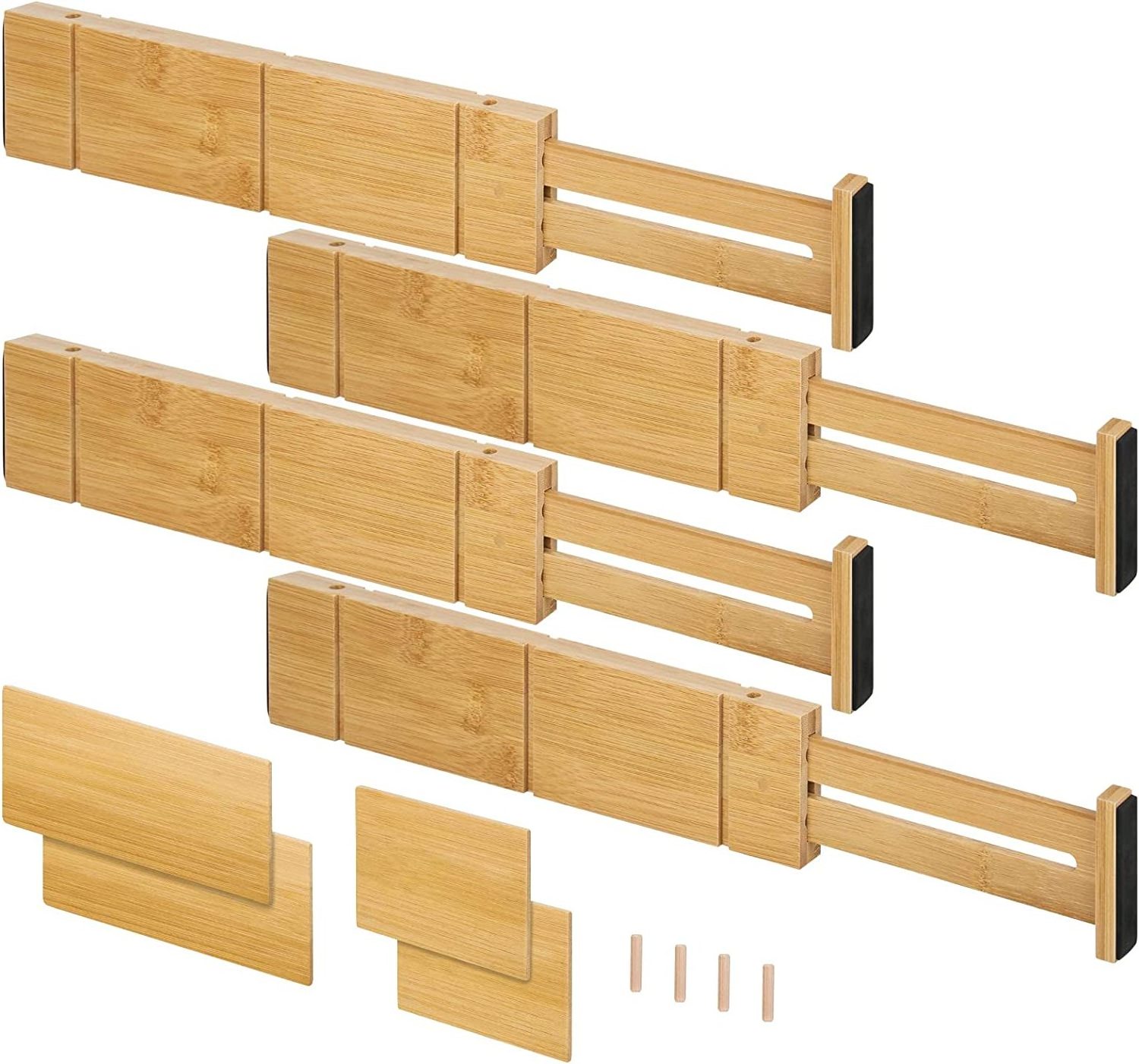 Bamboo Expandable Drawer Divider with Insert Adjustable Drawer Organizer Stackable Deep Drawer Separators For Kitchen Utensils