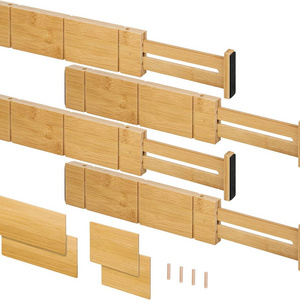 Bamboo Expandable Drawer Divider with Insert Adjustable Drawer Organizer Stackable Deep Drawer Separators For Kitchen Utensils