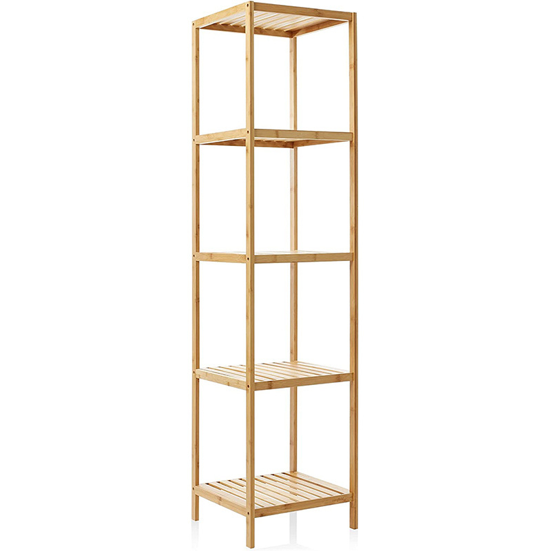 Bamboo Storage Shelves 5-Tier Multifunctional Shelving Unit Bathroom Organizer Corner Rack Plant Stand for Indoor Outdoor