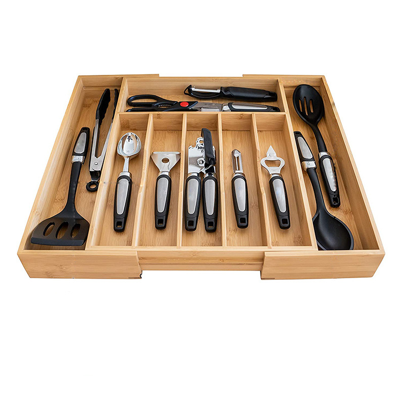 Bamboo Drawer Organizer Kitchen Utensil Organizer Cutlery Organizer in Drawer Silverware Tray for Drawer