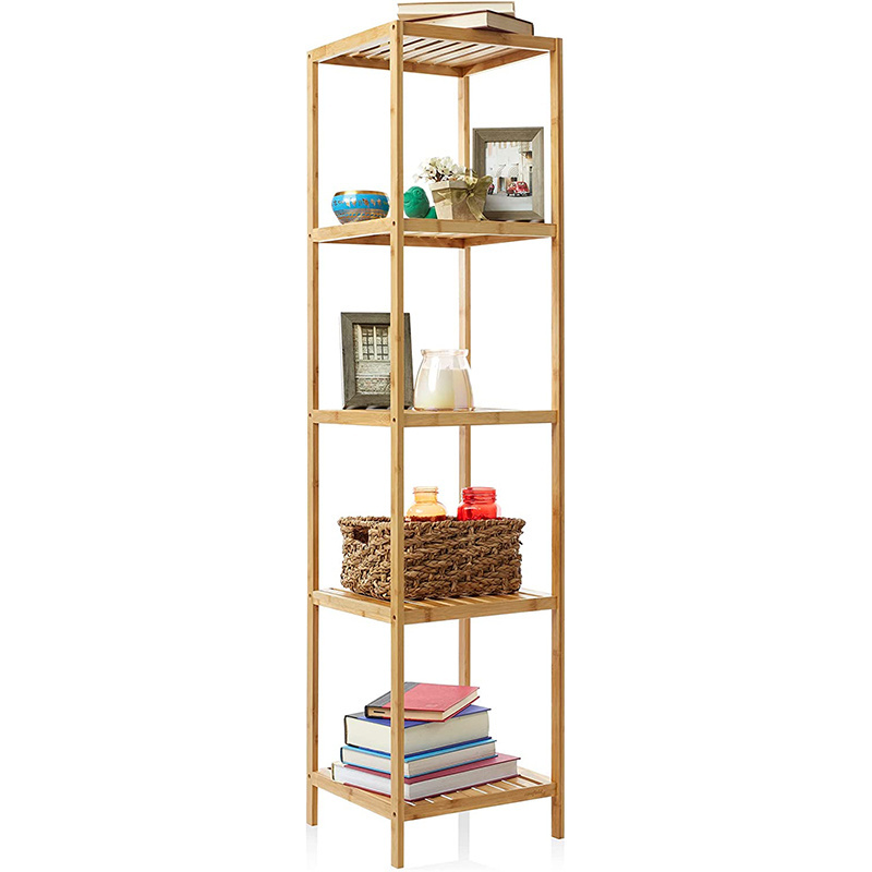 Bamboo Storage Shelves 5-Tier Multifunctional Shelving Unit Bathroom Organizer Corner Rack Plant Stand for Indoor Outdoor