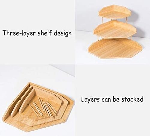 Bamboo Spice Rack Corner Shelves-3 tier Standing pantry Shelf for kitchen counter storage,Bathroom Countertop Storage Organizer