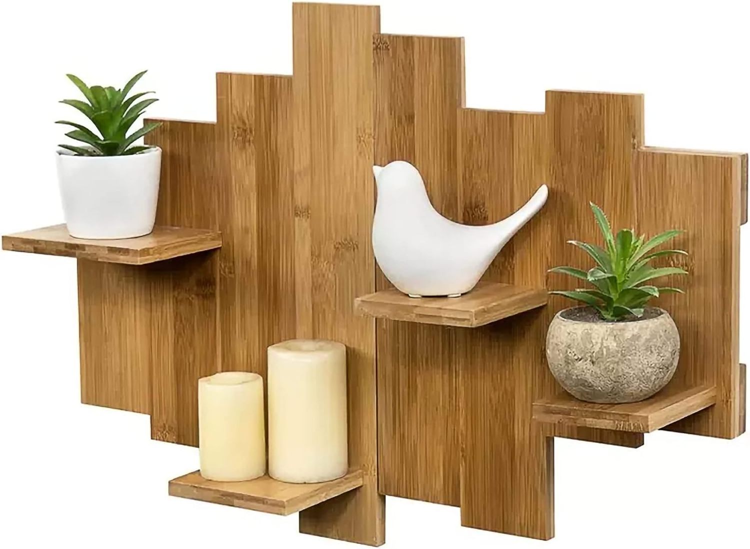 4 Pieces  Natural Bamboo Brown Floating Wall Shelves for Bedrooms and Living Rooms