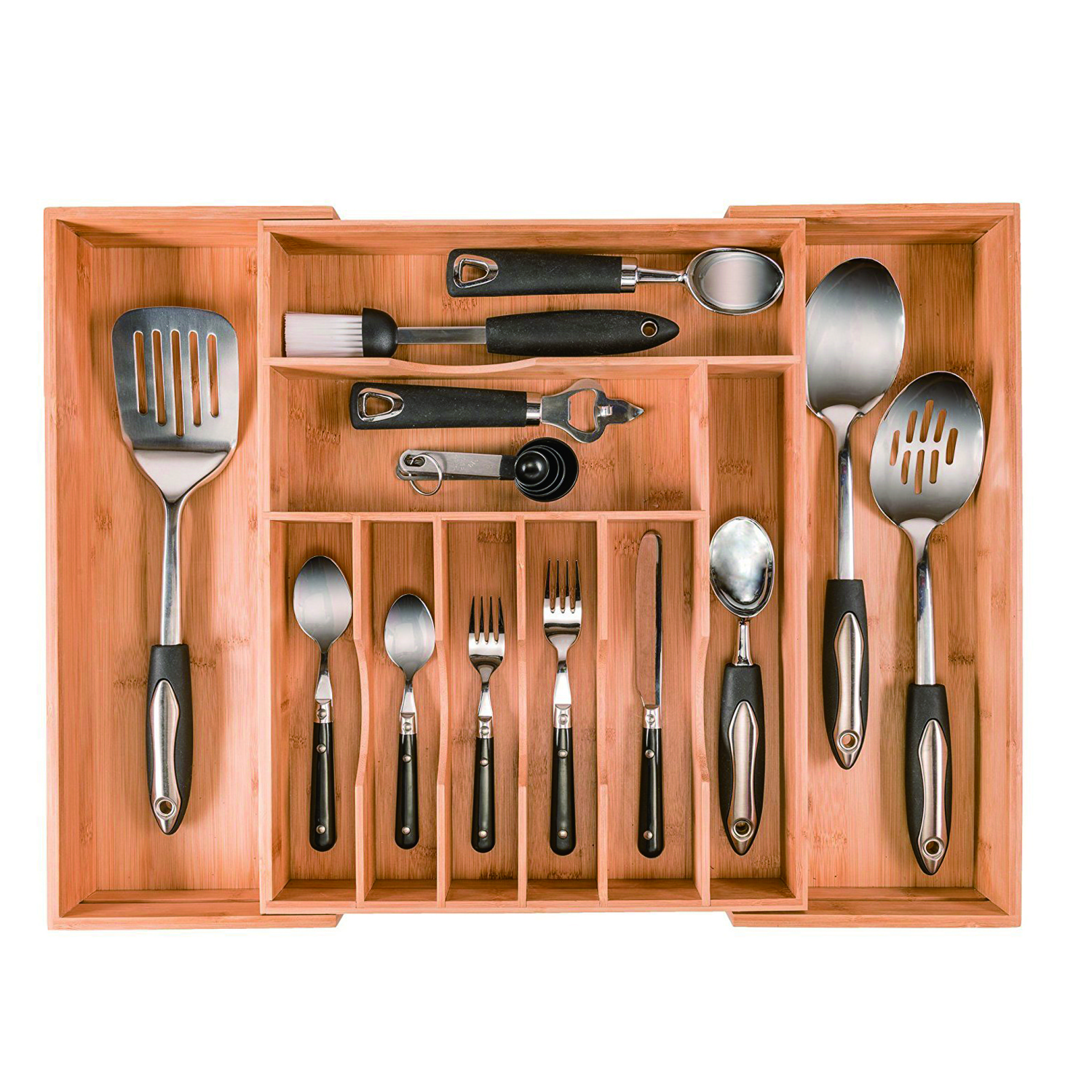 Multi-Purpose Bamboo Storage Holder Silverware Drawer Divider Organizer Expandable Cutlery Tray