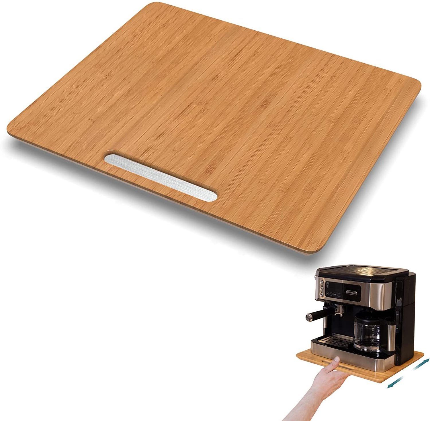 Kitchen Appliance Slider for Counter Bamboo Under Cabinet Sliding Tray for Coffee Maker