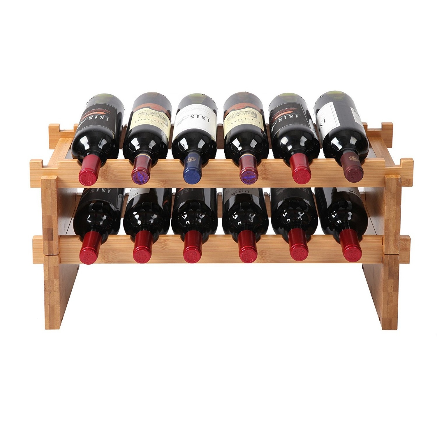 Kitchen Organizer 12-Bottle Bamboo Wine Bottle Holder for Cellar Storage Stand Display Shelves Countertop Wine Rack