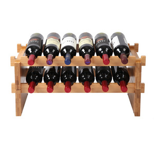 Kitchen Organizer 12-Bottle Bamboo Wine Bottle Holder for Cellar Storage Stand Display Shelves Countertop Wine Rack