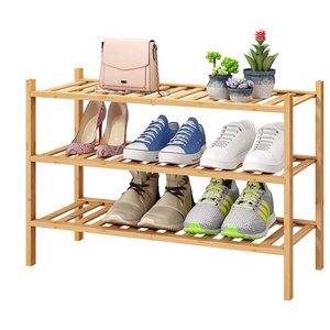 Multifunctional Wooden Shoe Shelf 3-Tier Stackable Bamboo Shoe Rack Storage Organizer for Closet Entryway