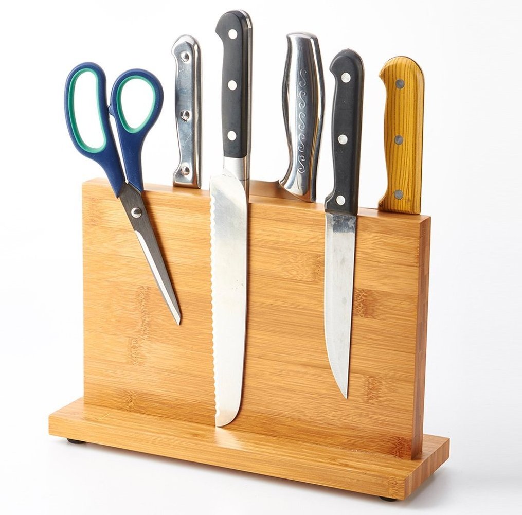 Natural Bamboo Magnetic Scissor Dock,Cutlery Display Stand and Storage Rack,Kitchen Knife Holder for Home