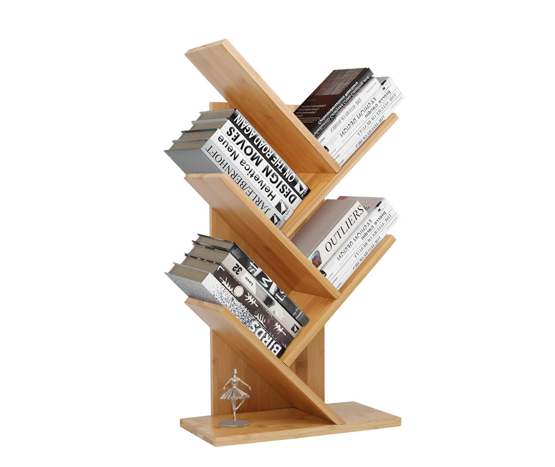 Wholesale Bamboo Book Display Rack Free-Standing Tree Bookshelf 4-Tier Portable Book Racks For Home