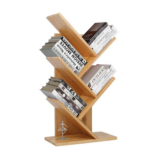 Wholesale Bamboo Book Display Rack Free-Standing Tree Bookshelf 4-Tier Portable Book Racks For Home