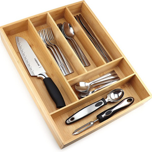 6-Slots Bamboo silverware tray organizer Flatware Utensil Cutlery Silverware Holder for Drawer  Small Extra-Deep Wooden