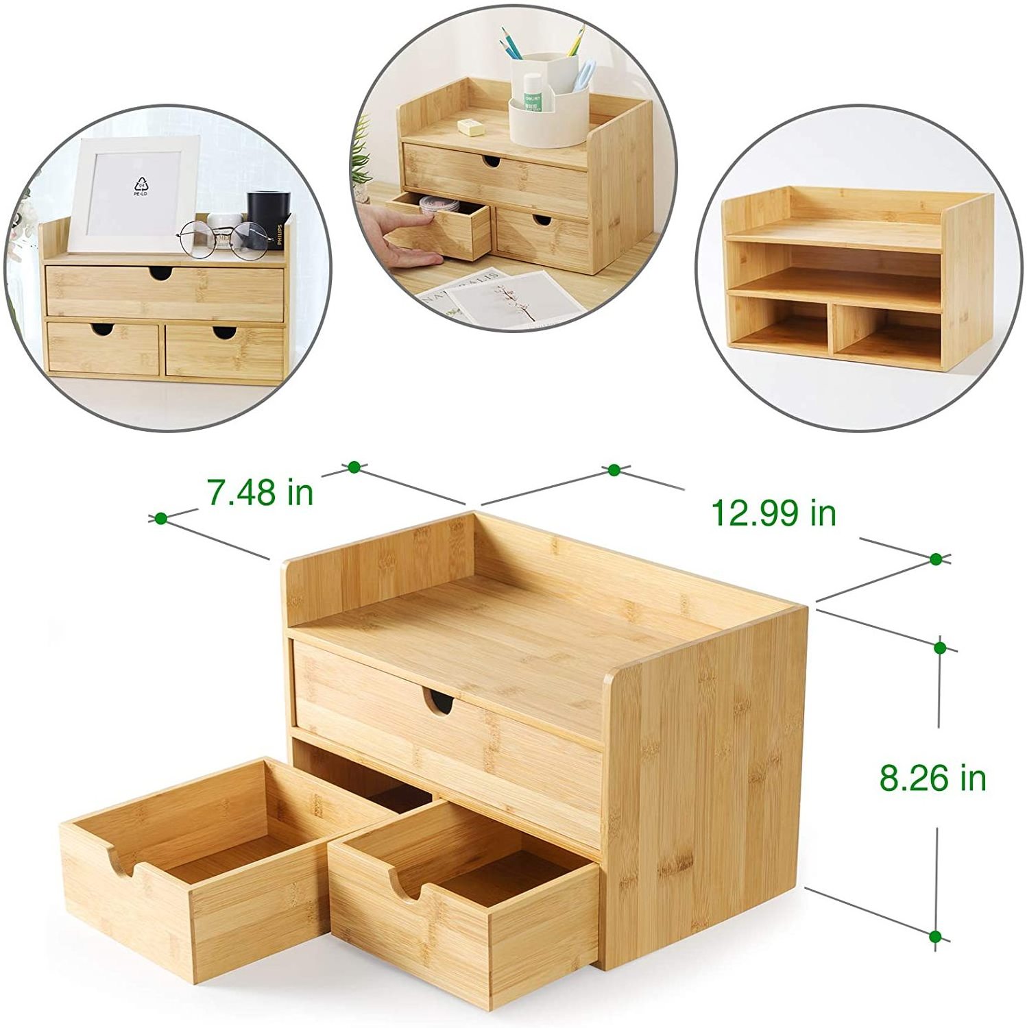 Mini Bamboo Desk Drawer Tabletop Storage Organization Box-  Bamboo Desk Organizer For Office