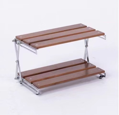 Folding Shelf Storage Shelves, Strong Load Bearing Fine Polishing Metal Beech Wood Folding 3 Tier Shelves for Outdoor Camping