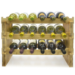 Home Kitchen Space Saver Bamboo 18 Bottle Wine Organizer Holder Storage Display Shelf 3 Tier Stackable Wine Rack