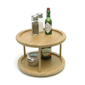 Wholesale 2 Tier Bamboo Lazy Susan Rotating Spice Rack Storage Holder Rack