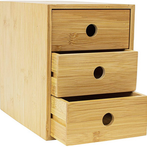 Bamboo Desktop Organizer - 3 Tier Wooden Drawers Organizer, Tabletop Storage Organization Box