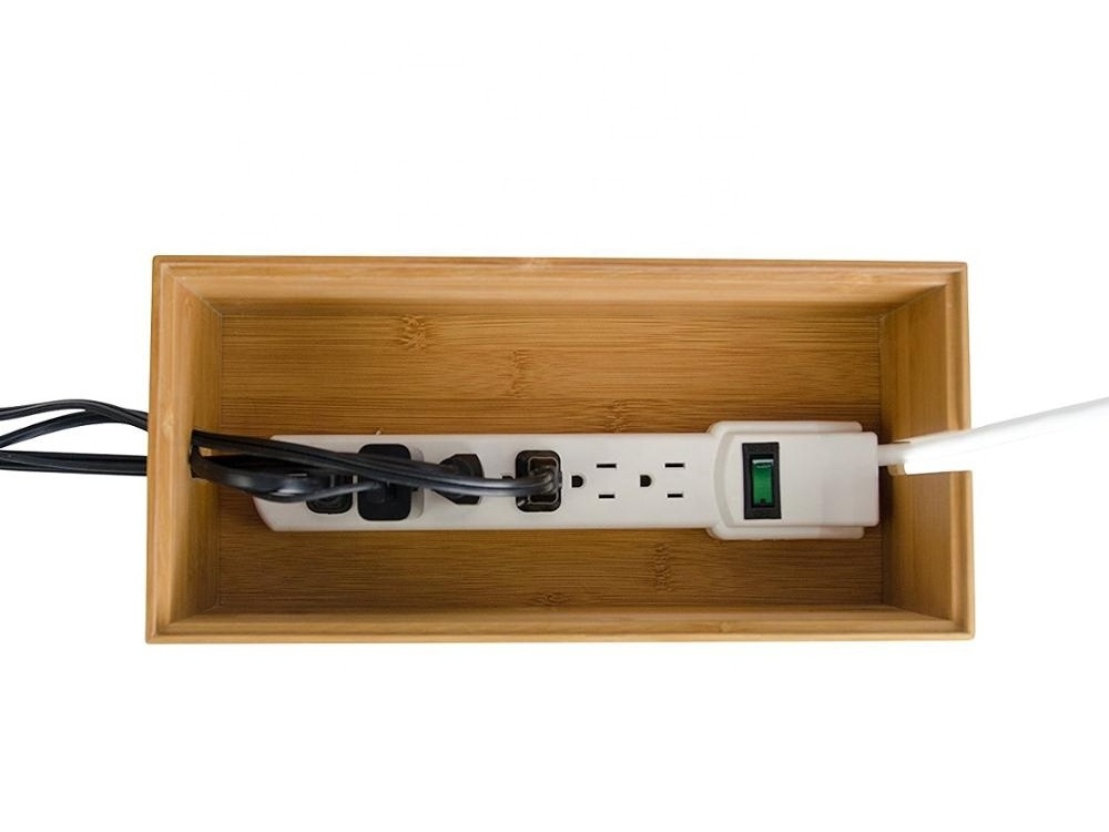 Bamboo Cable Management Box,Hides Power Strip and Keeps Cords Untangled -Surge Protector Cover Keeps Children Safe - TV Cord Box