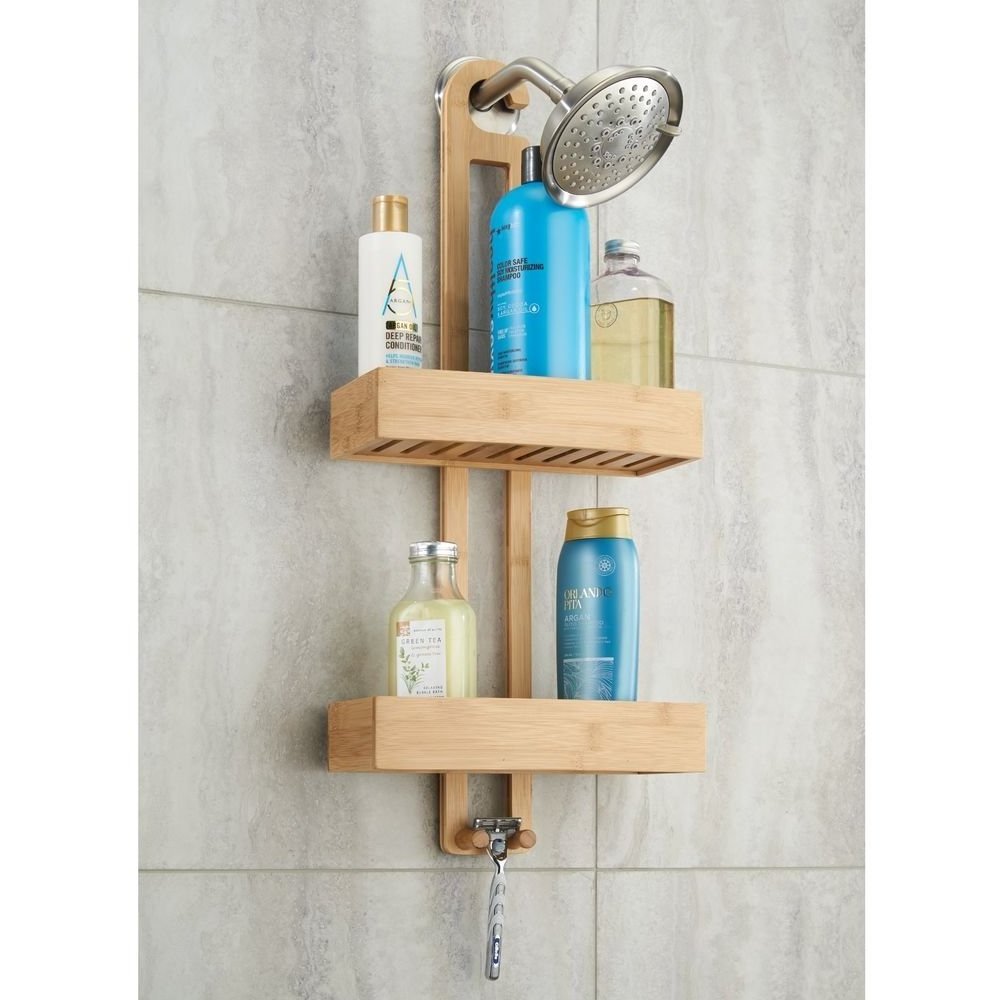 Wholesale Bamboo Modern Shower Caddy Bathroom Organizer Corner Shower Caddy