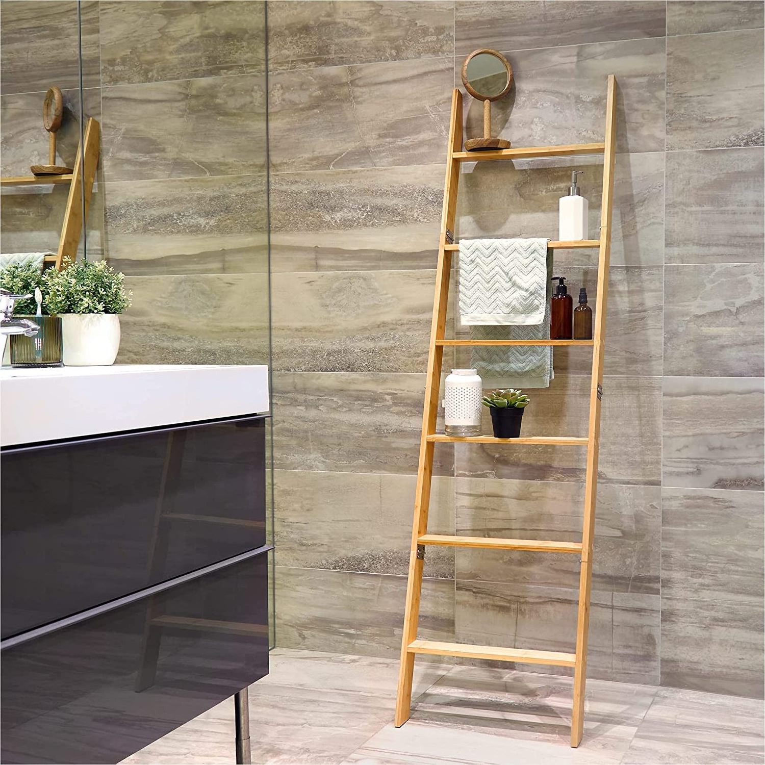 Wooden Rack Rail Blanket  Clothes Linen Railing Hanger Bamboo Towel Ladder for Bathroom Bedroom