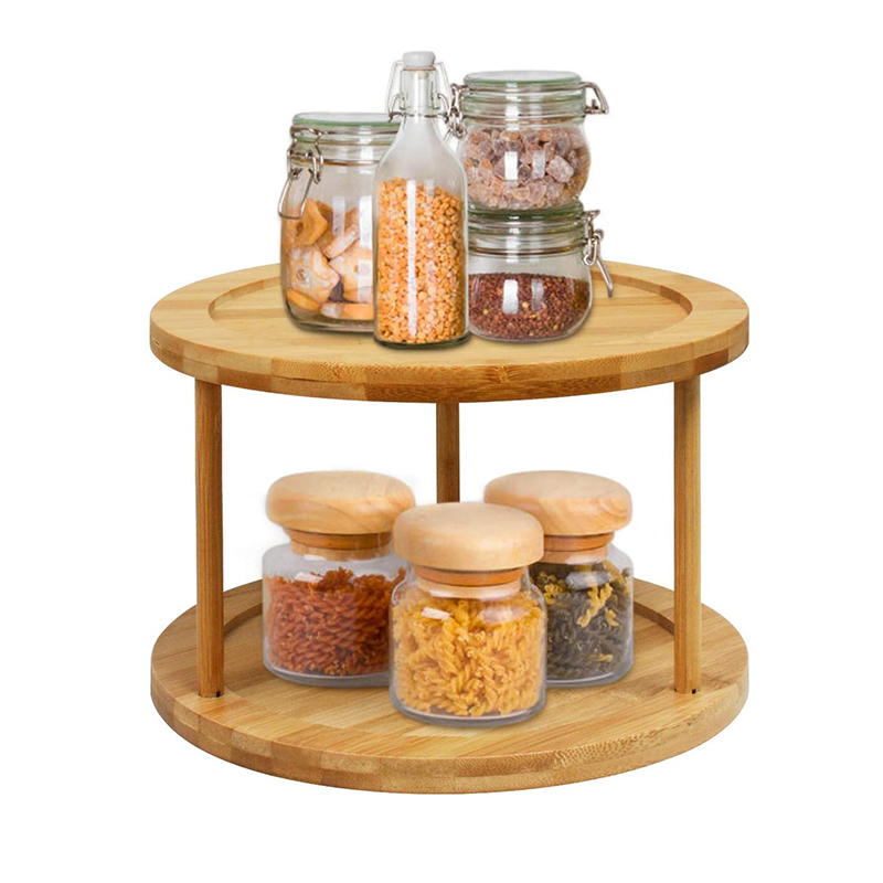 Wholesale 2 Tier Bamboo Lazy Susan Rotating Spice Rack Storage Holder Rack