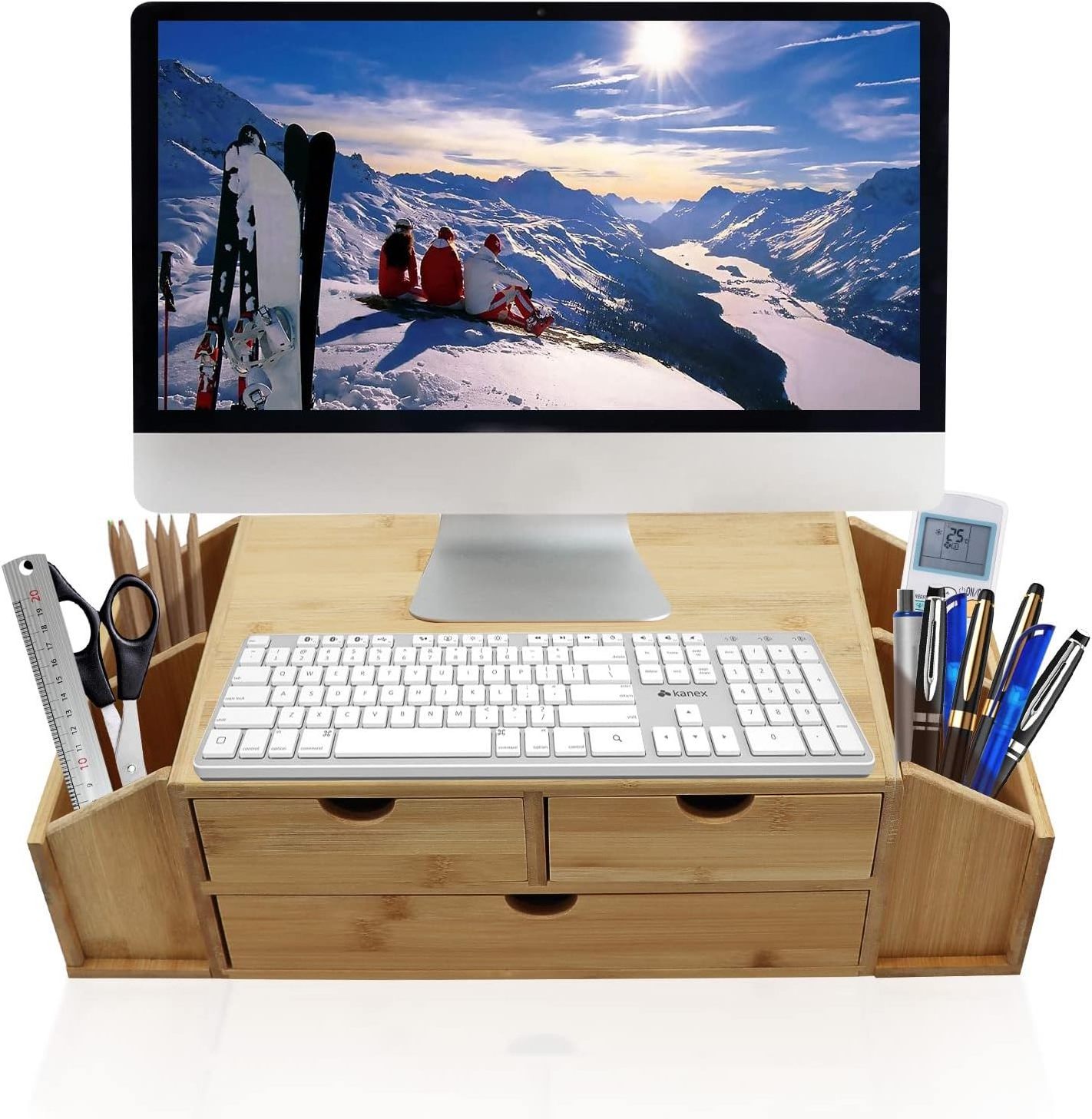 Bamboo Desk Organizers, Durable bamboo drawer organizer, Mini Desk organizers and storage with Drawers,