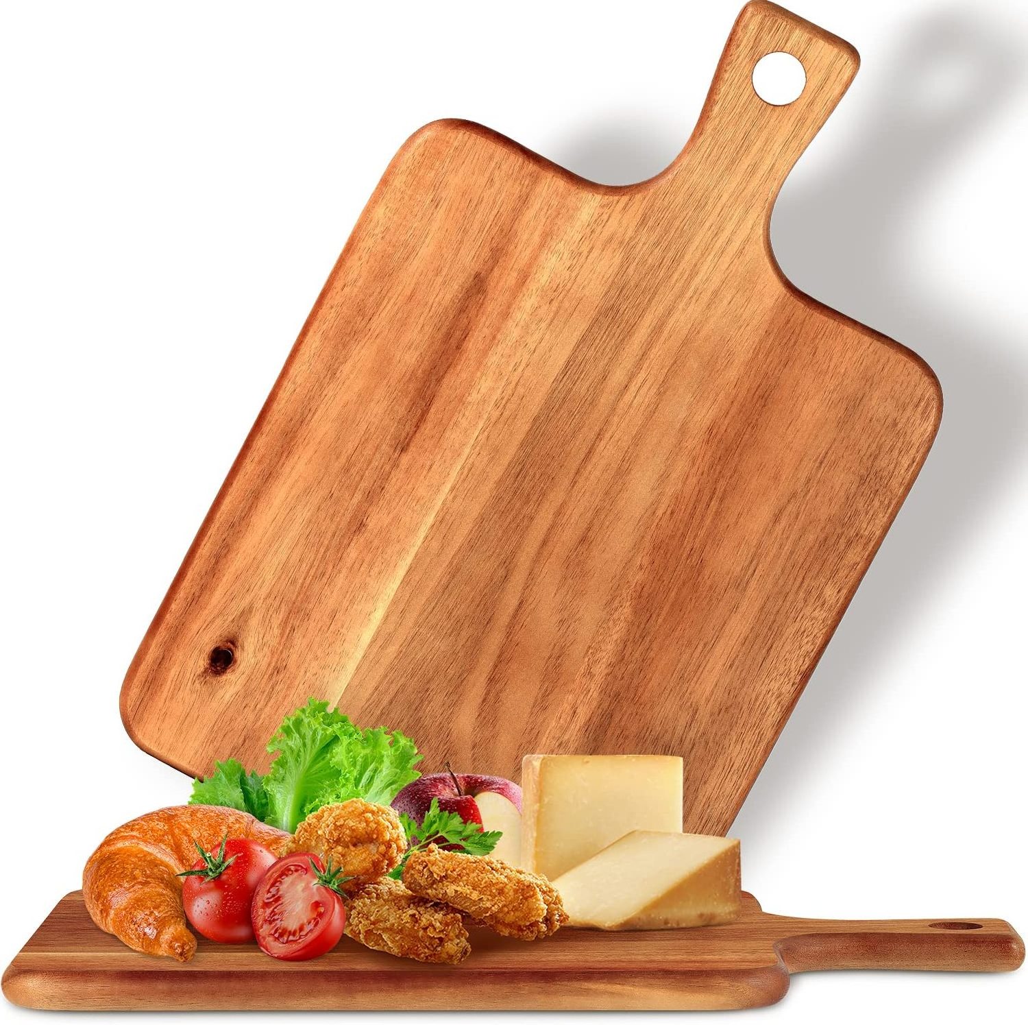 Acacia Wood Cutting Board and Chopping Board with Handle Food Serving Tray for Kitchen