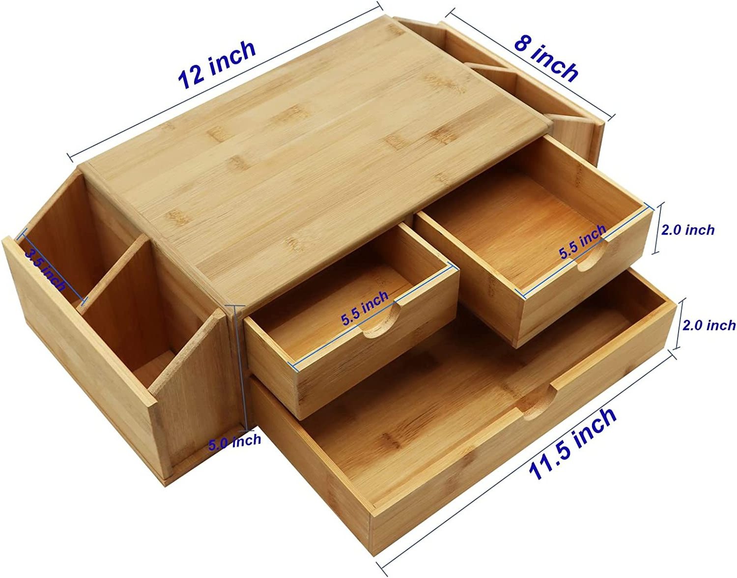 Bamboo Desk Organizers, Durable bamboo drawer organizer, Mini Desk organizers and storage with Drawers,