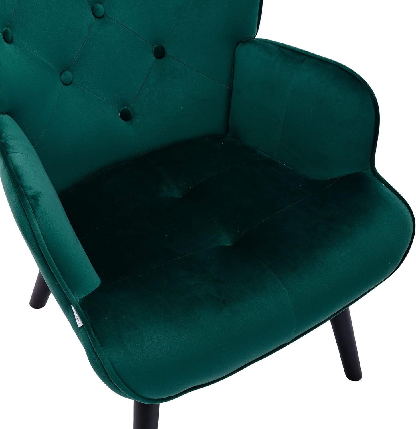 Velvet Accent Chair Modern Tufted Button Wingback Vanity Chair with Arms Upholstered Tall Back Desk Chair with Solid Wood Legs