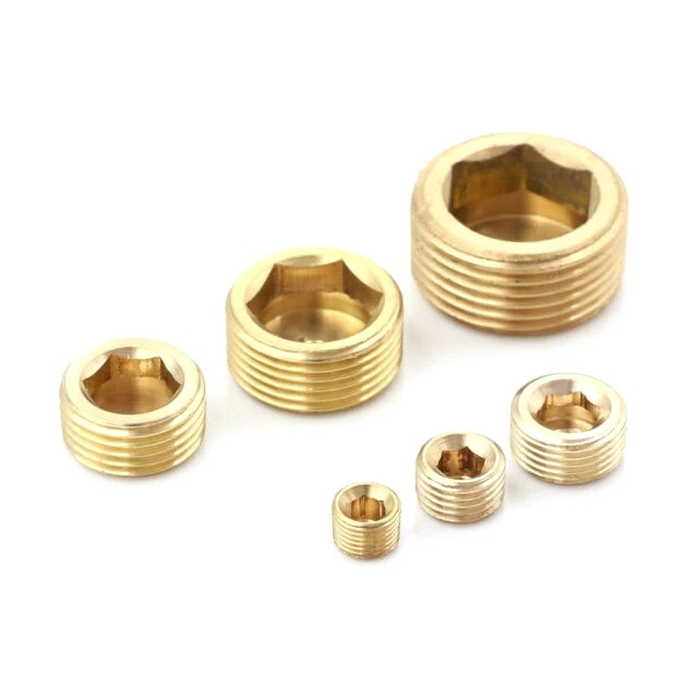 CNC Machined Brass Made Internal Hex Thread Socket Pipe Plug