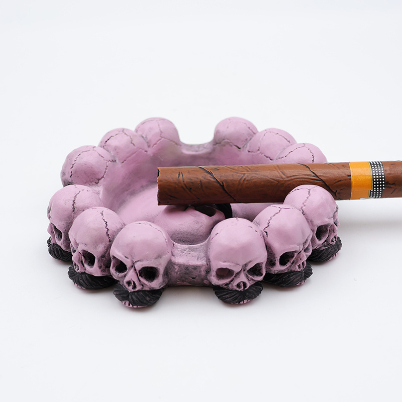 OEM interesting smoking accessories creative 3d ash trays custom new with round resin pink skull cigar ashtrays