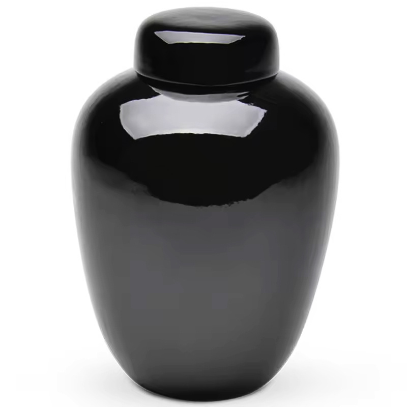 Wholesale simple ash urn for human adults pet custom handmade ceramic deep black cremation urns