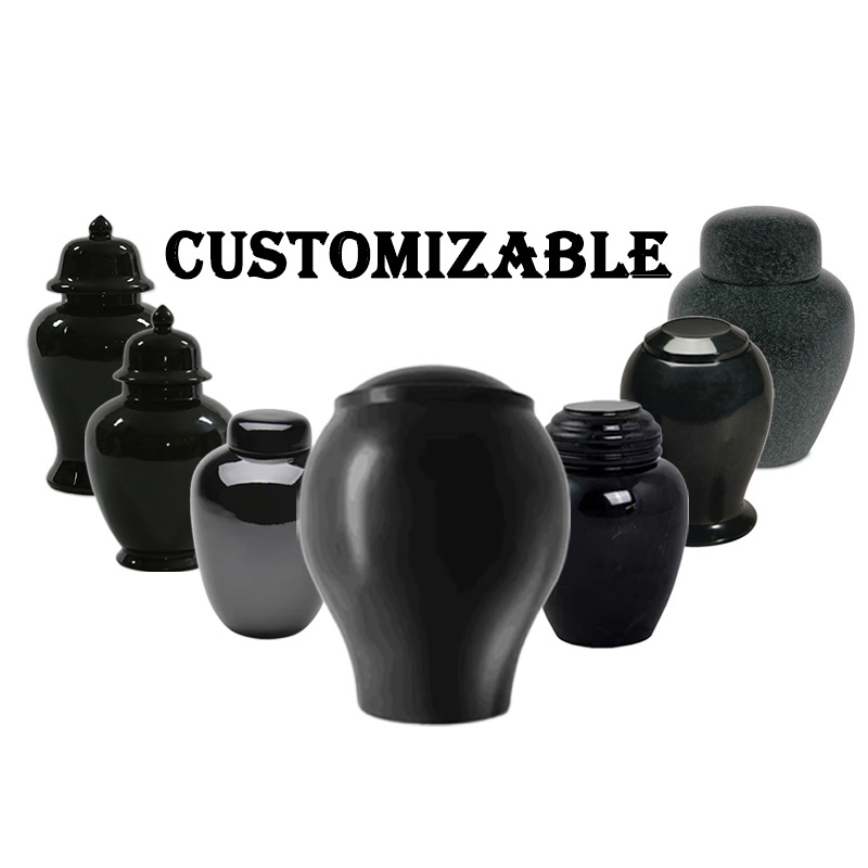 Wholesale simple ash urn for human adults pet custom handmade ceramic deep black cremation urns