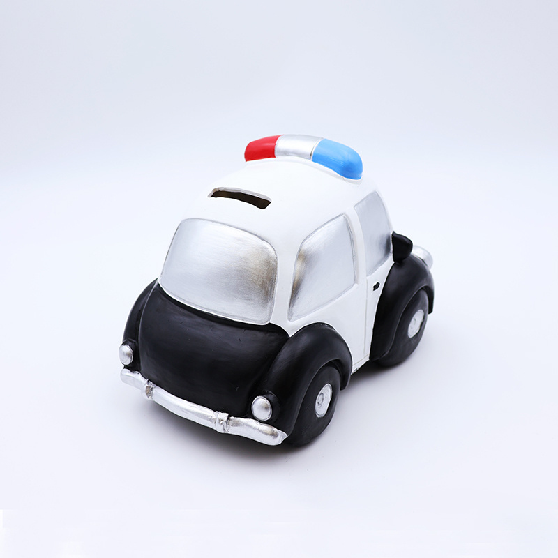 Wholesale custom craft kids for birthday gift piggy banks resin police car shaped money and coin piggy banks