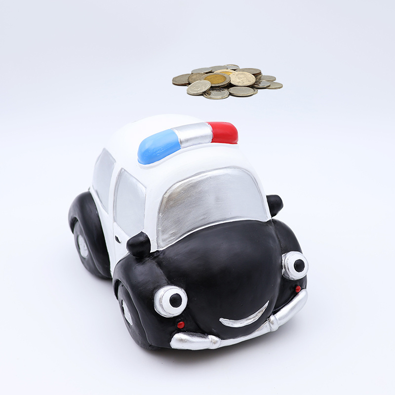 Wholesale custom craft kids for birthday gift piggy banks resin police car shaped money and coin piggy banks