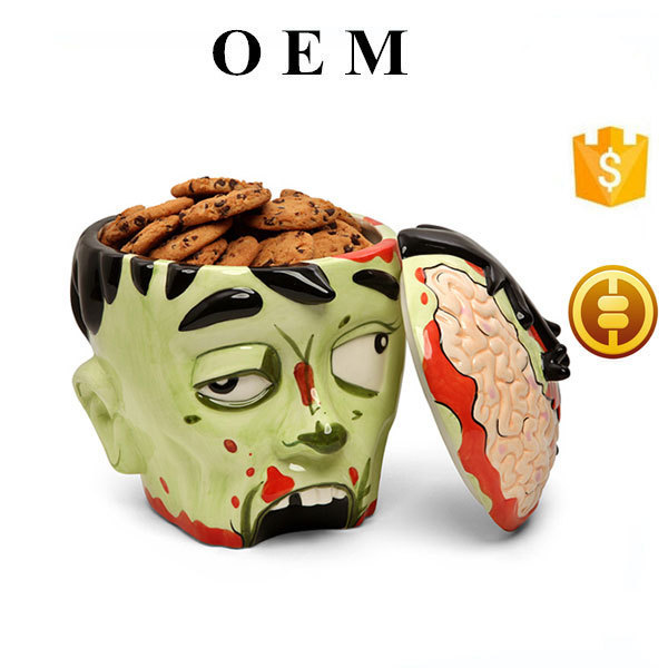 OEM Halloween Decoration Scary Zombie Funny Design Custom Unique Stash Ceramic Cookie Jar