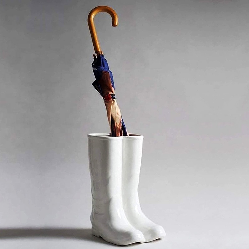 custom factory direct white Boot shaped Umbrella Stand Ceramic Umbrella holder for home decor