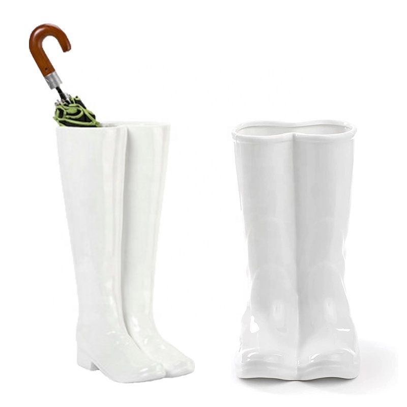 custom factory direct white Boot shaped Umbrella Stand Ceramic Umbrella holder for home decor