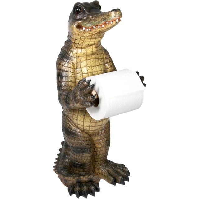 OEM Custom unique animal crocodile design tissue paper roll towel holder home 3D resin standing alligator toilet paper holder